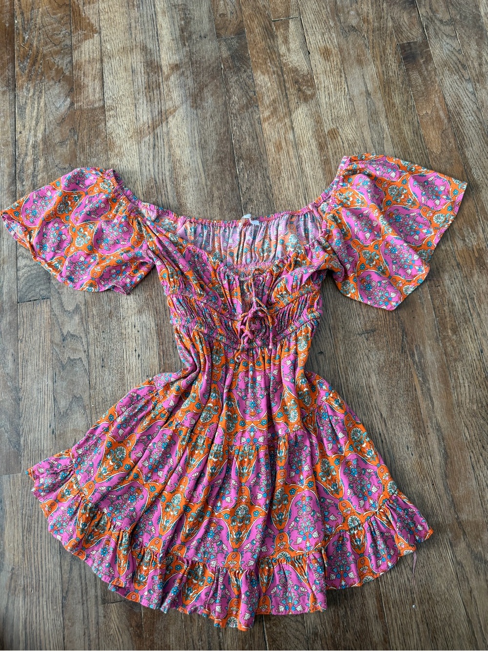 Pink & Orange Off-Shoulder Dress